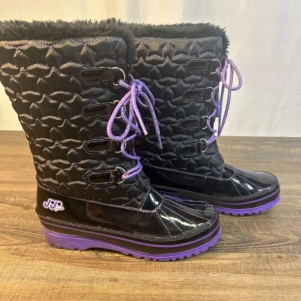 JOJO SIWA SNOW BOOTS‎ SIZE 6 QUILTED BLACK PURPLE